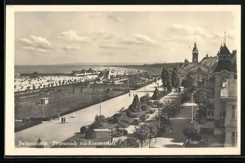 AK Swinemünde, Promenade mit Konzertplatz aus der Vogelschau