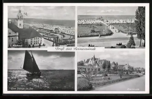 AK Swinemünde, Kurhaus, Strand, Promenade und Segelboot