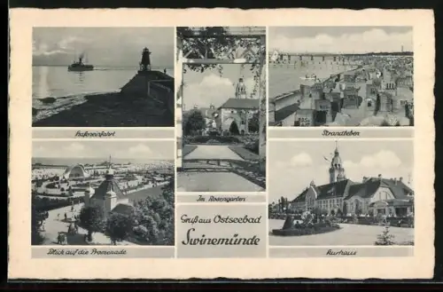 AK Swinemünde, Strandleben mit Hafeneinfahrt