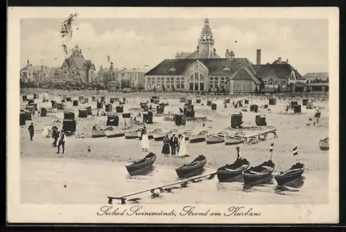 AK Ostseebad Swinemünde, Strand mit Kurhaus