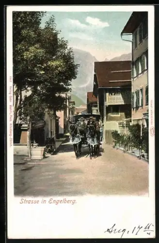 AK Engelberg /OW, Strassenpartie mit Pferdekutsche