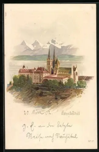 AK Neuchâtel, Blick auf die Kathedrale