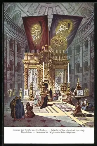 Künstler-AK Palästina, Interieur de l'Eglise du Saint Sepulcre