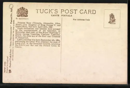 AK Königshaus von England, Princess Mary und Viscount Lascelles