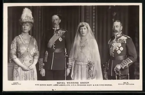 AK König George V. von England mit Königin Mary bei der Hochzeit von Prinzessin Mary mit Lord Lascelles