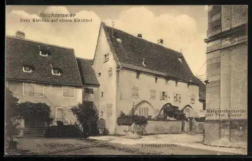 AK Reichenweier, Kirchhof mit St. Erhardskirche, Liebfrauenkirche und St. Margarethenkirche