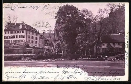 AK Reichenbach, Ortspartie vom Wasser aus gesehen