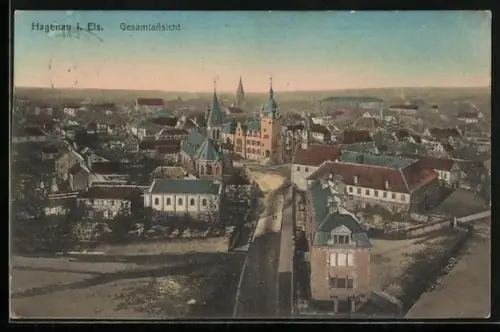 AK Hagenau, Totalansicht mit Kirche