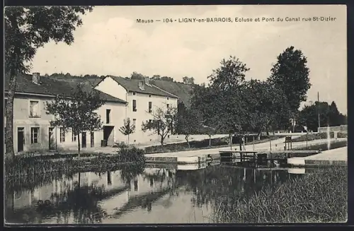 AK Ligny-en-Barrois, Ecluse et Pont du Canal rue St-Dizier