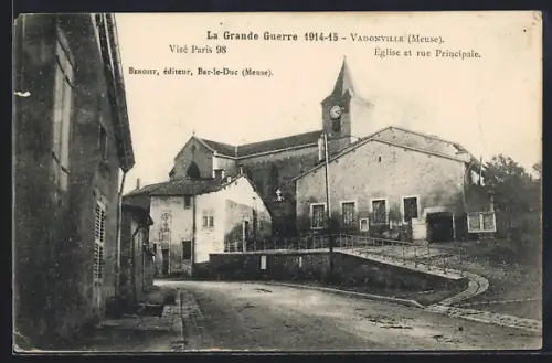 AK Vadonville, Eglise et rue Principale