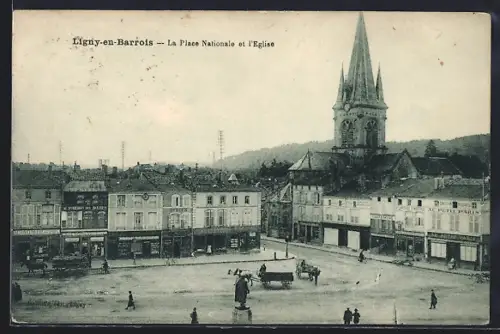 AK Ligny-en-Barrois, La Place Nationale et l`Eglise