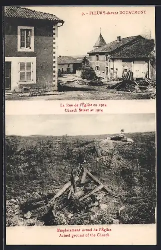 AK Fleury, La Rue de l`Église en 1914, Emplacement actuel de l`Église