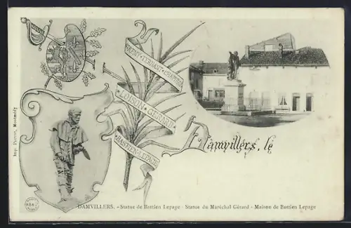 AK Damvillers, Statue de Bastien Lepage, Statue du Maréchal Gérard, Maison de Bastien Lepage