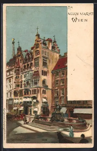 Lithographie Wien, Häuser am neuen Markt