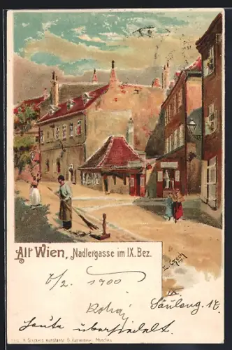 Lithographie Alt-Wien, Nadlergasse im IX. Bezirk