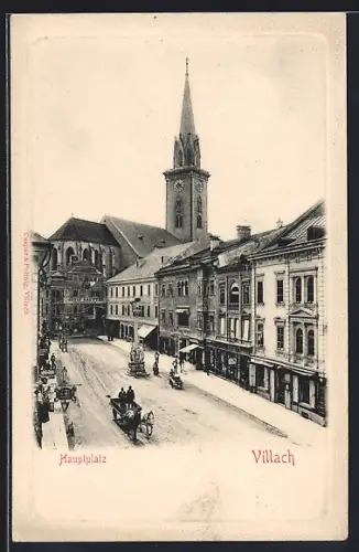AK Villach, Hauptplatz mit Geschäften