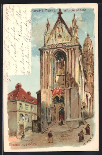 Künstler-AK Richard Hegedüs-Geiger: Wien I, die Kirche Maria am Gestade