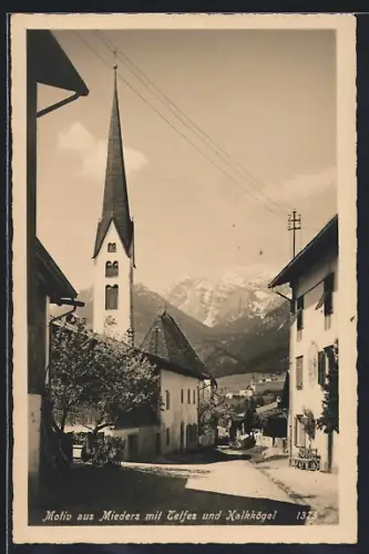 AK Mieders, Strassenpartie mit Telfes und Kalkkögel