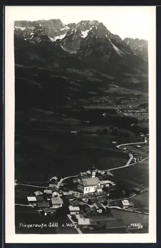 AK Söll b. Wörgl, Kirche und Strassenpartie, Fliegeraufnahme