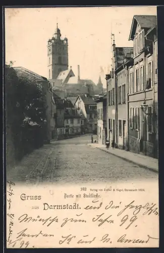 AK Darmstadt, Partie mit Stadtkirche