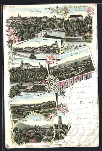 Lithographie Wechselburg, Wolkenburg, Rochlitz, Penig, Waldenburg