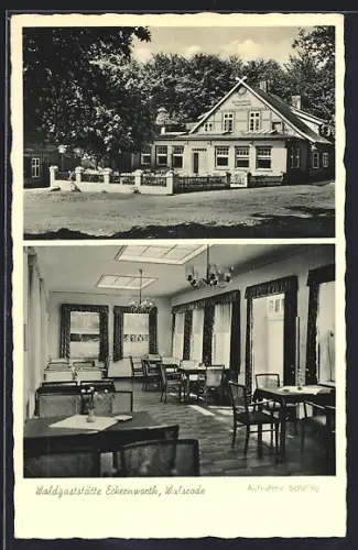 AK Walsrode, Waldgaststätte Eckernworth, Innen- und Aussenansicht