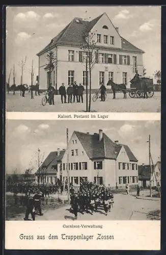 AK Zossen, Truppenlager, Kaiserl. Postamt, Garnison-Verwaltung