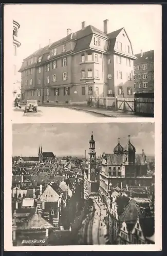 AK Augsburg, Strassenpartie mit Auto, Ortsansicht