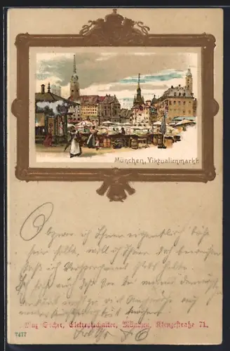 Passepartout-Lithographie München, Viktualienmarkt im Bilderrahmen