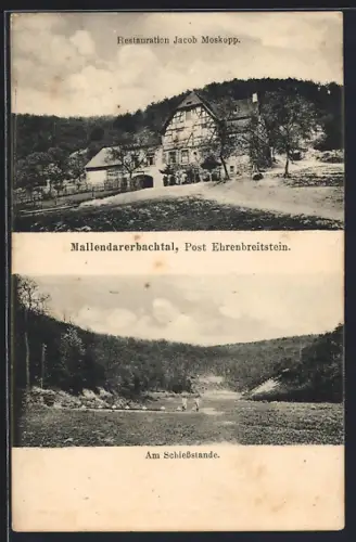 AK Urbar / Koblenz, Gasthaus Jacob Moskopp im Mallendarer Bachtal, Männer am Schiessstand