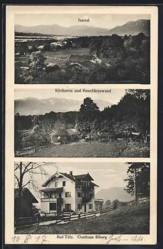 AK Bad Tölz, Gasthaus Biburg, Kirchstein und Benediktenwand