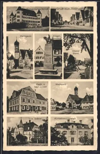 AK Jettingen / Scheppach, Gasthaus zum bayrischen Löwen, Villa Gossner, Kinderbewahranstalt, Schloss