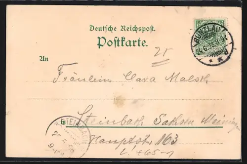Lithographie Dresden, Personen-Hauptbahnhof, Eisenbahn verlässt den Bahnhof, Strassenbahn, Leute um 1900