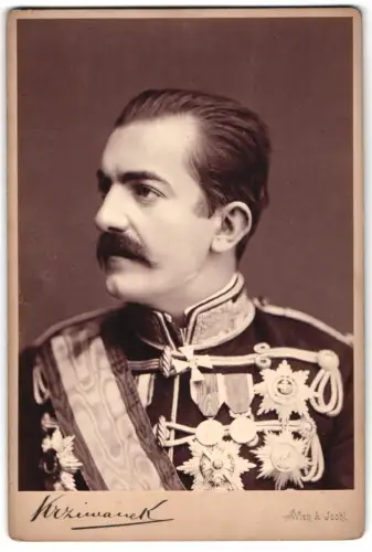 Fotografie Krziwanek, Wien, Hofstallstrasse 5, Milan I. Obrenovic, König von Serbien, Uniform mit Orden, 1889