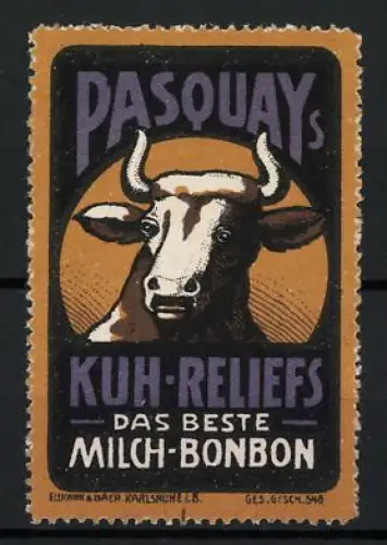Reklamemarke Karlsruhe, Milch-Bonbon Pasquay`s Kuh-Reliefs, Kuhkopf