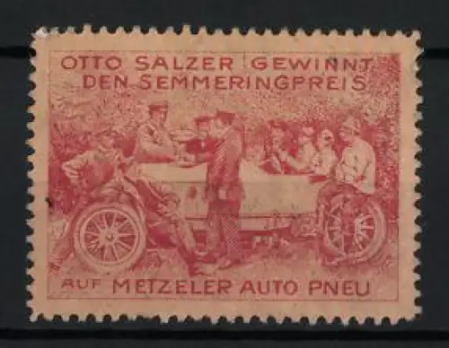 Reklamemarke Otto Salzer gewinnt den Semmeringpreis, Metzeler Auto Pneu, Rennwagen