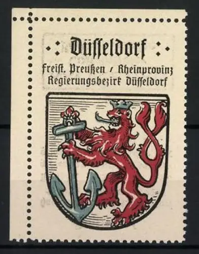 Reklamemarke Düsseldorf, Freist. Preussen / Rheinprovinz, Löwe mit Anker, Kaffee-Hag Serie
