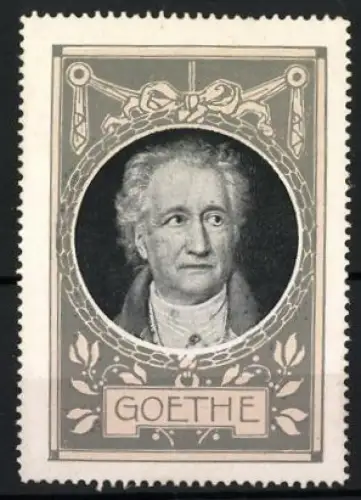 Reklamemarke Goethe, Porträt mit Blumenornamenten