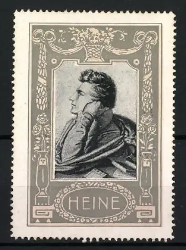 Reklamemarke Heinrich Heine, Porträt des Dichters im Profil
