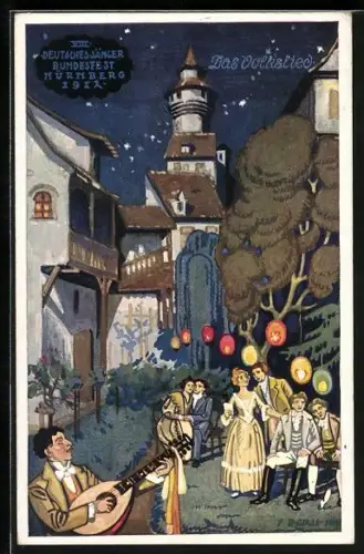 Künstler-AK Nürnberg, VIII. Deutsches Sängebundfest 1912, Paare singen Volkslieder