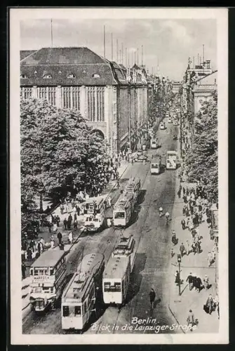 AK Berlin, Leipziger Strasse, Strassenbahn