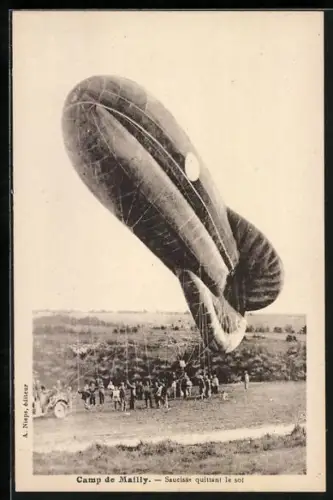 AK Camp de Mailly, Saucisse quittant le sol, französischer Fesselballon