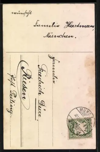AK Viel Glück im neuen Jahre, Kleiner Schornsteinfeger mit Klee