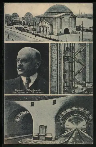 AK Hamburg-St. Pauli, Elbtunnel, Baurath Wendemuth, Fahrstuhl