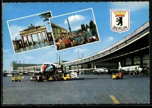 AK Berlin-Tempelhof, Flughafen, Brandenburger Tor, Funkturm