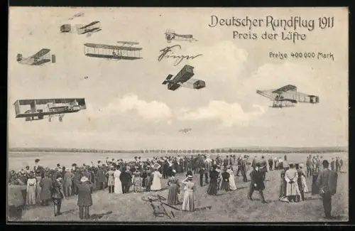 AK Deutscher Rundflug 1911, Preis der Lüfte, Flugzeuge