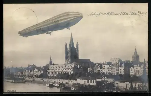 AK Köln, Ankunft S.M. Luftkreuzer Z II, Zeppelin