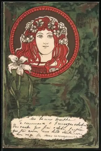 Künstler-AK sign. Gaber: Femme dans le Medaillon, Jugendstil