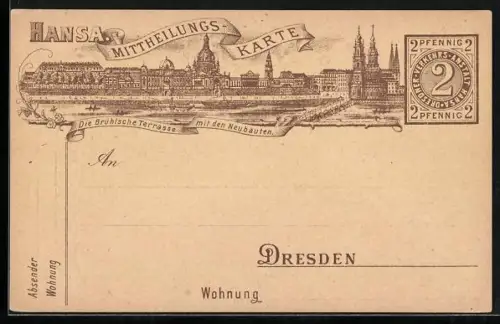 Lithographie Dresden, Brühlsche Terrasse mit den Neubauten, Private Stadtpost