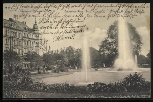 AK Köln-Neustadt, Deutscher Ring mit Springbrunnen-Anlage